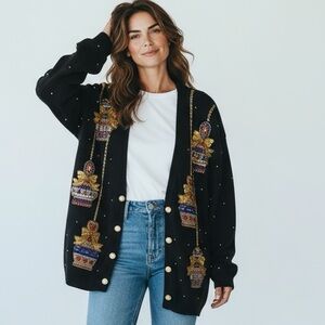 Vintage Marisa Christina Collection Sequin Sweater Cardigan Chic Festive